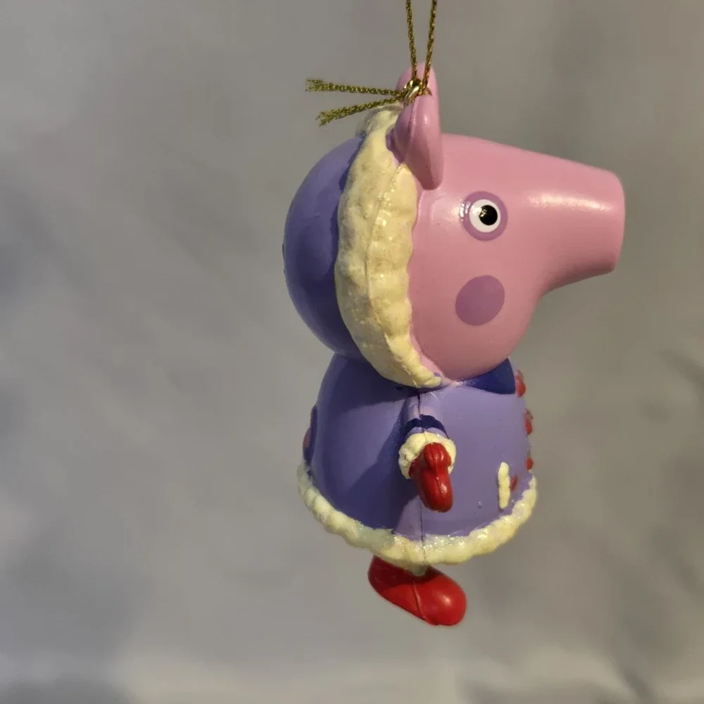 VINTAGE Peppa Pig Christmas Ornament ABD Ent One UK Purple Winter Coat RARE 2003